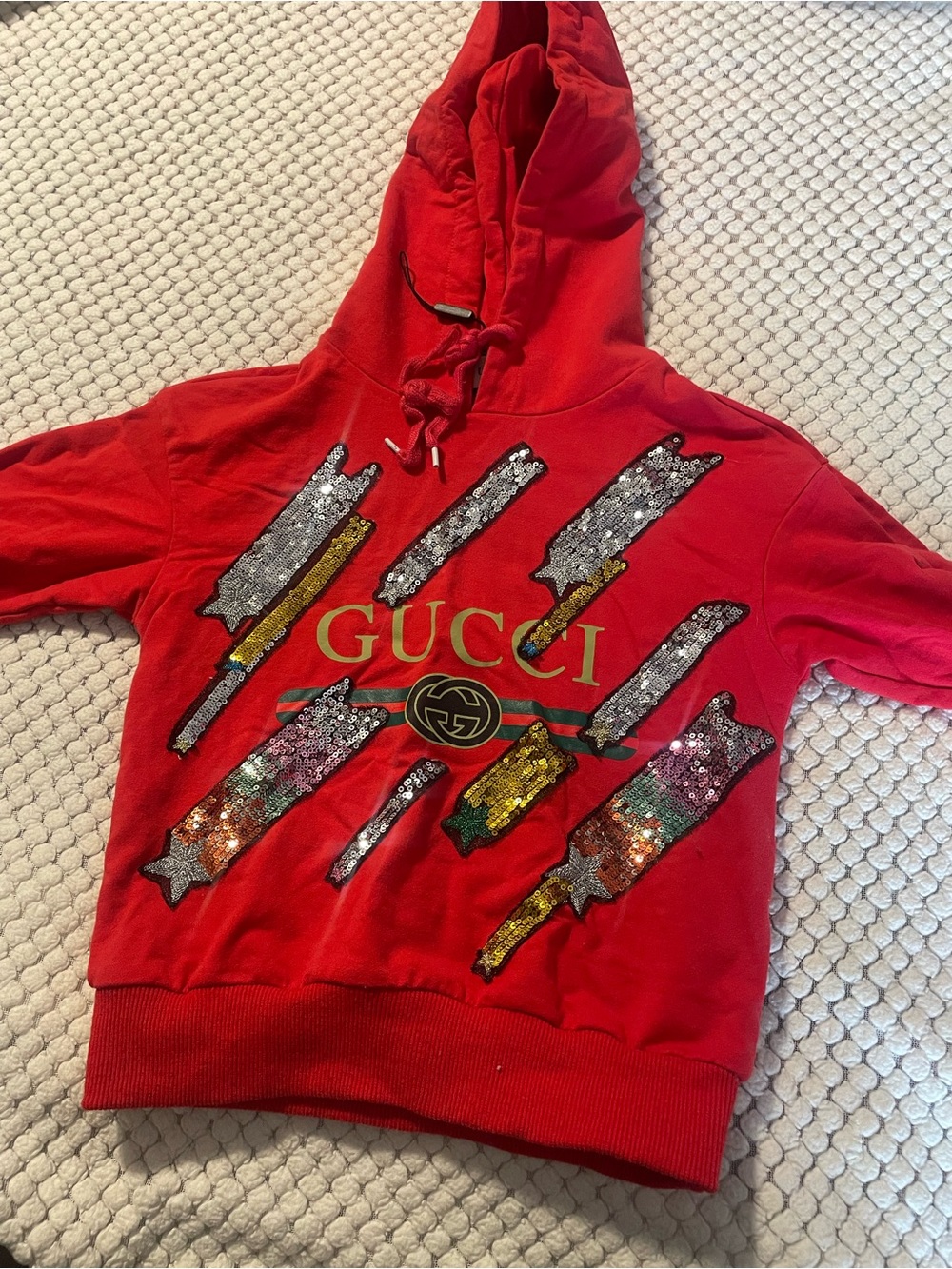 Gucci Red Kids Hoodie with Multicolor Sequin Meteors